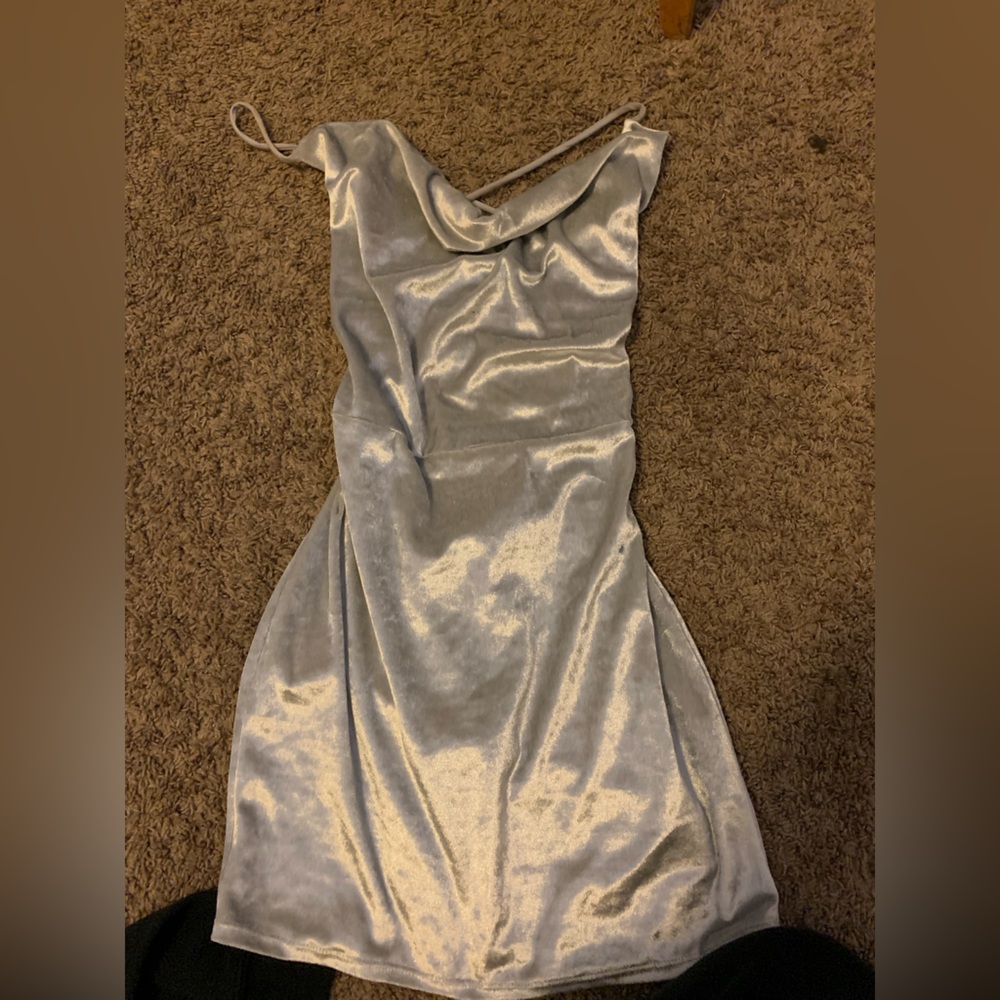 Cowl Neck Velvet Dress in Light Blue